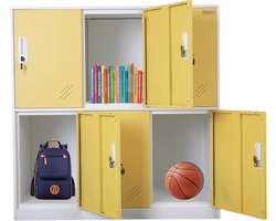 Stalen 6-deurs kantoor kluisje voor school en thuis - Organizer voor speelgoed en doek - Metalen opbergkast (6D geel)