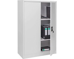 Stalen archiefkast met 2 deuren en slot - 140x90x40 cm grijze kantinekast kantoor
