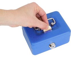 Stalen Geldkistje met Sleutel | Compact Afsluitbare Geldkluis | Spaarpot met Gleuf voor Munten | Veilig Kisten voor Waardevolle Spullen | Blauw 12,5 cm