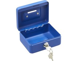 Stalen Geldkistje met Sleutel | Compact Afsluitbare Geldkluis | Spaarpot met Gleuf voor Munten | Veilig Kisten voor Waardevolle Spullen | Blauw 12,5 cm