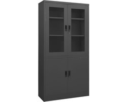 Stalen Kantoorkast 90x40x180 cm - Archiefkast met Verstelbare Schappen en Gehard Glas