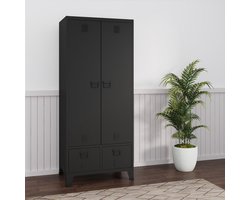 Stalen Kledingkast – Garderobekast – Kledingkast Met Laden – Opbergkast – Industrieel – 180x90x40 cm – 2 Laden – Ventilatiesleuven