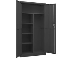 Stalen kluis, garderobekast met 2 deuren en 4 legplanken, metalen kast, kluiskast, multifunctionele kast, staal, 90 x 40 x 180 cm, antraciet