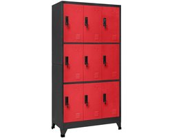 Stalen lockerkast 90x45x180 cm antraciet en rood – opbergkast voor kantoor en huis