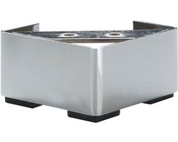 Stalen meubelpoot chroom vierkant 10 bij 10 cm en hoogte 6,5 cm - Set van 4 stuks