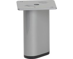 Stalen meubelpoot grijs ovaal 6 bij 3 cm en hoogte 9,5 cm - Set van 4 stuks