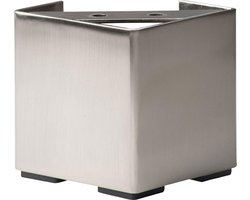 Stalen meubelpoot rvs look vierkant 10 bij 10 cm en hoogte 10 cm (10 x 10 cm) - Set van 4 stuks