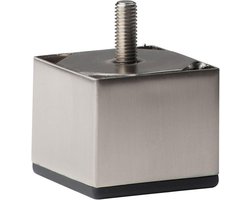 Stalen meubelpoot rvs look vierkant 6 bij 6 cm en hoogte 5 cm (M10) - Set van 4 stuks