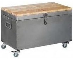 Stalen Opbergbox - Mobiele Kist - Gereedschap Opbergen - Met Houten Zitting - 65 cm Breed - Metaal