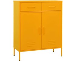 Stalen Opbergkast Geel met 2 Laden en Verstelbare Planken voor Woonkamer