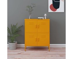 Stalen opbergkast - met 2 verstelbare planken en 2 deuren - voor woonkamer of kantoor 80x35x101.5 cm geel