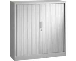 Stalen roldeurkast 118x120x43cm Licht grijs Frame, topblad Halifax Eiken