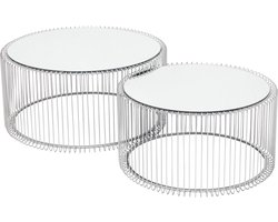 Stalen salontafel set van 2, rond, zilver, 63/53 cm diameter, bijzettafel en nachtkastje voor woonkamer