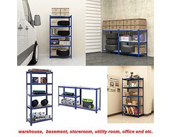 Stalen stellingkast met 5 etages, montage zonder gereedschap, berging in garage, maximale belasting. 650 kg, 30x75x150 cm - Songmics - Metalen kasten - Blauw - Staal - Metalen kasten -