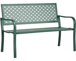 Stalen tuinbank – Tweezitsparkbank met rugleuning en armleuningen – Bank met bloemmotief – Maximaal draagvermogen 240 kg – Donkergroen – 127 x 63 x 83 cm