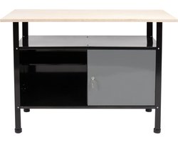 Stalen Werkbank met Multiplex Werkblad - 116 x 60 x 83 cm - Poedergecoat Staal - Sluitbare Werkplaatskast met Sleutel - Stevige Werktafel voor Werkplaats, Schuur & Garage