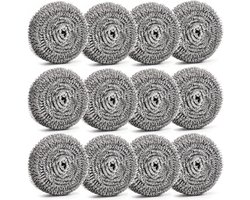 Stalen wol reinigingsborstel - effectieve pannenreiniger voor het verwijderen van vuil - roestvrij staal schuursponzen - geschikt voor het reinigen van potten, pannen en servies - 10 cm (12 stuks)