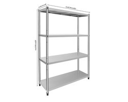 Stalenschap – Opbergrek – Rek – Wandrek – Stelling – 4-Laags Roestvrijstaal – Verstelbare Plankhoogte – 50 KG Draagkracht per Plank