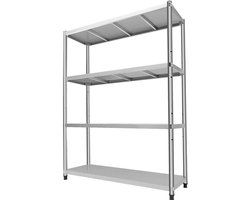 Stalenschap – Opbergrek – Rek – Wandrek – Stelling – 4-Laags Roestvrijstaal – Verstelbare Plankhoogte – 50 KG Draagkracht per Plank