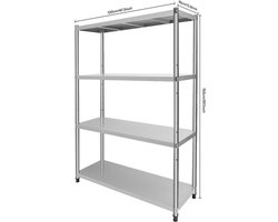 Stalenschap – Opbergrek – Rek – Wandrek – Stelling – 4-Laags Roestvrijstaal – Verstelbare Plankhoogte – 50 KG Draagkracht per Plank