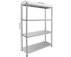 Stalenschap – Opbergrek – Rek – Wandrek – Stelling – 4-Laags Roestvrijstaal – Verstelbare Plankhoogte – 50 KG Draagkracht per Plank