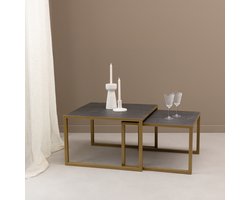 Stalux Salontafelset 'Lisa' 65 en 50cm, kleur goud / zwart marmer