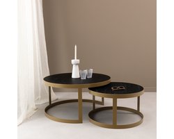 Stalux Salontafelset - Set Saar - Duurzaam ontwerp - Eenvoudige montage - Modern design - Zwart Eikenhout - 80 cm