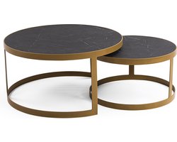 Stalux Salontafelset - Set Saar - Luxe design - Duurzaam materiaal - Eenvoudige montage - Zwart Marmer - 80 cm