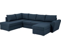 Stan slaapbank, hoek links met chaise longue rechts, in blauw.