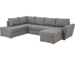 Stan slaapbank, hoek links met chaise longue rechts, in lichtgrijs.
