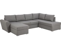 Stan slaapbank, hoek rechts met chaise longue links, in lichtgrijs.