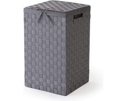 Stan wasmand met deksel, handgrepen, geweven met metalen frame, uitneembare linnen voering, 30 x 30 x 50 cm, taupe