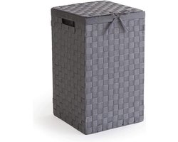 Stan wasmand met deksel - handgrepen - geweven - metalen frame - uitneembare linnen voering - 30x30x50 cm - taupe