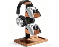 standaard voor controllers en headsets, houten hoofdtelefoonhouder, opbergrek voor op het bureau, universele bureauaccessoires compatibel met PS5, PS4, Xbox One en Nintendo Switch