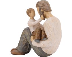Standbeeld Vader en Zoon Sculptuur - Bureau Ornament Decor Beeldje - Boekenplank Kast Tafelblad - Gnome .