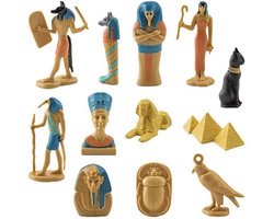 Standbeelden Set van 12 - Oude Egyptische Beeldjes - PVC Miniaturen - Educatief Speelgoed - Decoratie voor Binnen - Kleurrijke Figuren
