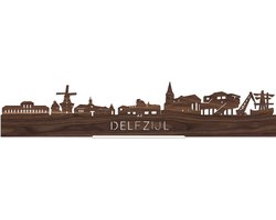Standing Skyline Delfzijl Notenhout - 60 cm - Woondecoratie design - Decoratie om neer te zetten en om op te hangen - Meer steden beschikbaar - Cadeau voor hem - Cadeau voor haar - Jubileum - Verjaardag - Housewarming - Interieur - WoodWideCities
