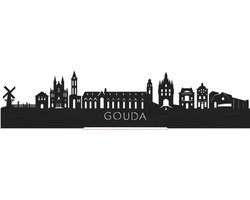 Standing Skyline Gouda Zwart hout - 40 cm - Woon decoratie om neer te zetten en om op te hangen - Meer steden beschikbaar - Cadeau voor hem - Cadeau voor haar - Jubileum - Verjaardag - Housewarming - Aandenken aan stad - WoodWideCities