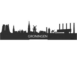 Standing Skyline Oud Groningen Zwart hout - 60 cm - Woondecoratie design - Decoratie om neer te zetten en om op te hangen - Meer steden beschikbaar - Cadeau voor hem - Cadeau voor haar - Jubileum - Verjaardag - Housewarming - Interieur -