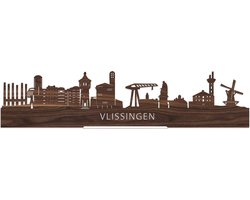 Standing Skyline Vlissingen Notenhout - 60 cm - Woondecoratie design - Decoratie om neer te zetten en om op te hangen - Meer steden beschikbaar - Cadeau voor hem - Cadeau voor haar - Jubileum - Verjaardag - Housewarming - Interieur - WoodWideCities
