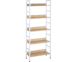 Standregal Hochregal - Stellingkast - Boekenplank - Opbergrek - Displaystandaard - Organisator - Gelaagde plank - Wit + licht eiken - 60x27,5x160 cm