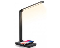 Stane Bureaulamp LED Dimbaar - 5 Lichtkleuren (2700K-6000K) - Touchbediening - USB Oplader - Tafellamp - Leeslamp - Bedlamp - Zwart