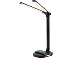 Stane Dubbele Bureaulamp LED Dimbaar - 2 Draaibare Lampenkoppen - 5 Lichtkleuren (2700K-6000K) - Touchbediening - USB Oplader - Tafellamp - Werklamp - Zwart