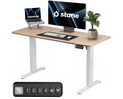 Stane Zit Sta Bureau Elektrisch Verstelbaar - 4 Geheugen Standen - Incl. Kabelgoot - 140 x 80 cm - Eiken blad, Wit Frame