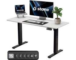 Stane Zit Sta Bureau Elektrisch Verstelbaar - 4 Geheugen Standen - Incl. Kabelgoot - 140 x 80 cm - Wit blad, Zwart Frame