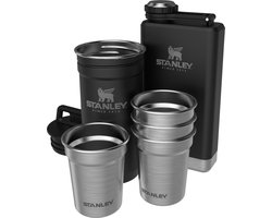 Stanley Adventure Pre-Party Shotglazen & Heupfles Set - RVS - BPA Vrije Borrelglazen & Zakflacon - Makkelijk Opstapelen & Opbergen - Vaatwasserbestendig - Matte Black Pebble