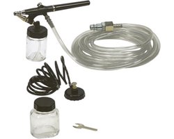 Stanley Airbrush set voor compressor, 5-delig, 15 L/min 3 bar met airbrush pistool slang, spiraalslang, 2 reservoirs en multifunctionele sleutel, voor modelbouw make-up meubels auto