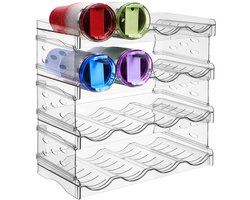 Stapelbaar Flessenrek - 4-Pack Doorzichtige Waterflesorganizer - voor 16 Flessen - Keuken, Aanrecht - Koelkast Drankorganizer - Doorzichtig