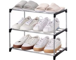 Stapelbaar schoenenrek met 3 niveaus, lichtgewicht opbergorganizer voor entree, gang en kast, ruimtebesparend en georganiseerd (3 niveaus, Zwart)