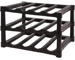 Stapelbaar wijnrek - Flessenhouder - Wijnflessen opbergen - Gerecycled materiaal - Voor 12 flessen - Zwart